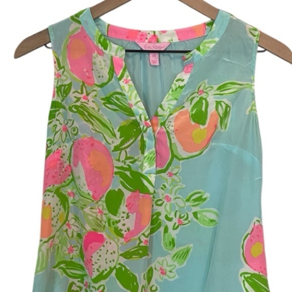 Lilly Pulitzer Stacey Floral Sleeveless Blouse - Blue and Pink, 100% Silk, XXS - Picture 12 of 14